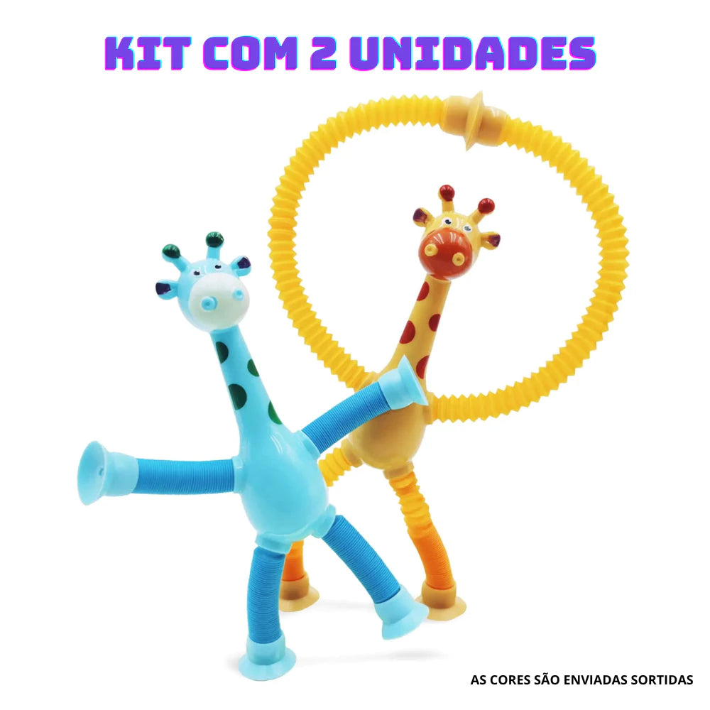 Brinquedo Girafa Pop em Tubo LED Com Ventosa - Puxa Estica até 40cm