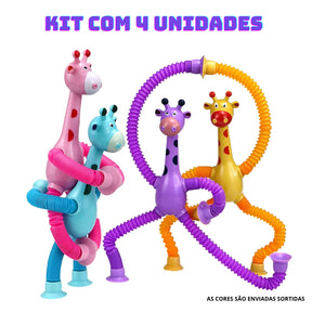 Brinquedo Girafa Pop em Tubo LED Com Ventosa - Puxa Estica até 40cm