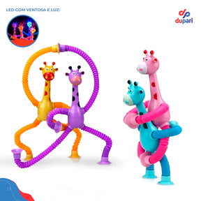 Brinquedo Girafa Pop em Tubo LED Com Ventosa - Puxa Estica até 40cm