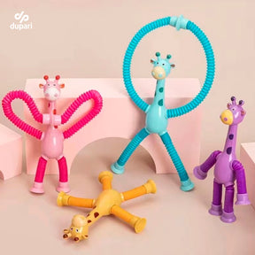 Brinquedo Girafa Pop em Tubo LED Com Ventosa - Puxa Estica até 40cm