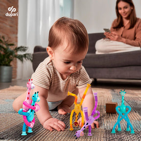 Brinquedo Girafa Pop em Tubo LED Com Ventosa - Puxa Estica até 40cm